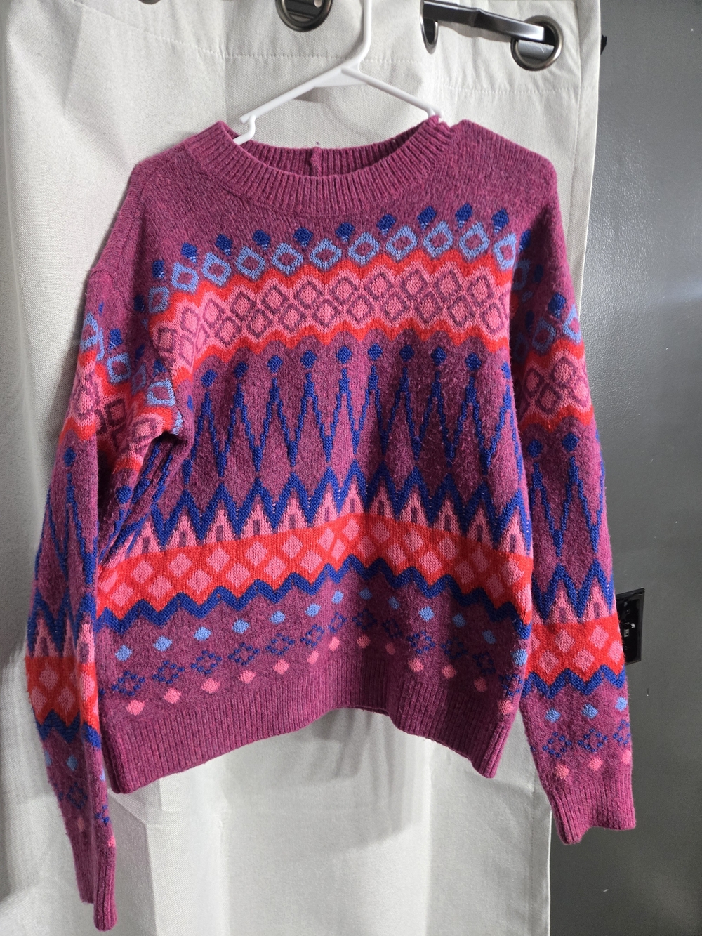 St. John's Bay Pink & Purple Geometric Knit Crewneck Sweater